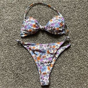 Shein purple floral bikini set